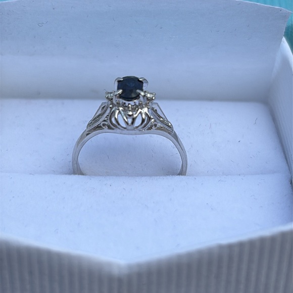 Platinum Sapphire & Diamond Cocktail Ring Size 5 Total Carat Weight 0.38 - Picture 14 of 16